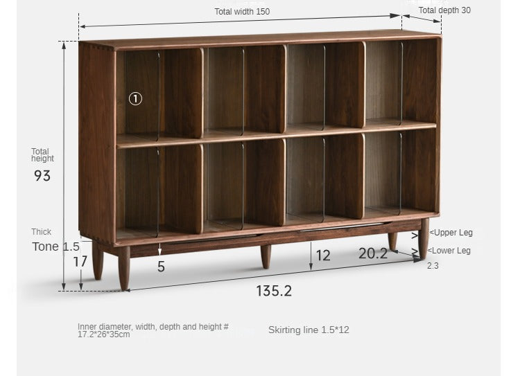 Premium Black Walnut & Oak Solid Wood Bookcase - Modern Storage Cabinet for Living Room, Office & Library - Handcrafted Wooden Bookshelf with Adjustable Shelves