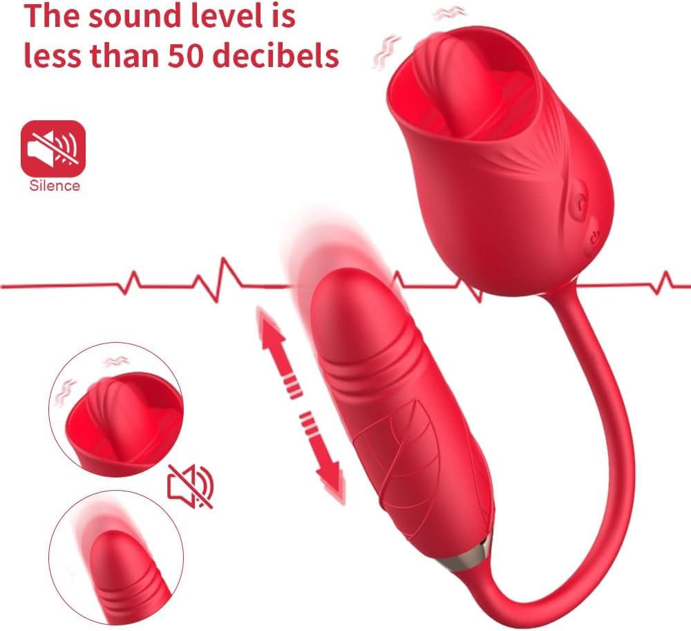3 in 1 Rose Toy for Adults - Tongue Licking, Thrusting & Vibrating Pleasure Device with Easy Operation, Red (YO3+6) - Perfect for Couples Play, Solo Use & Sensual Massage