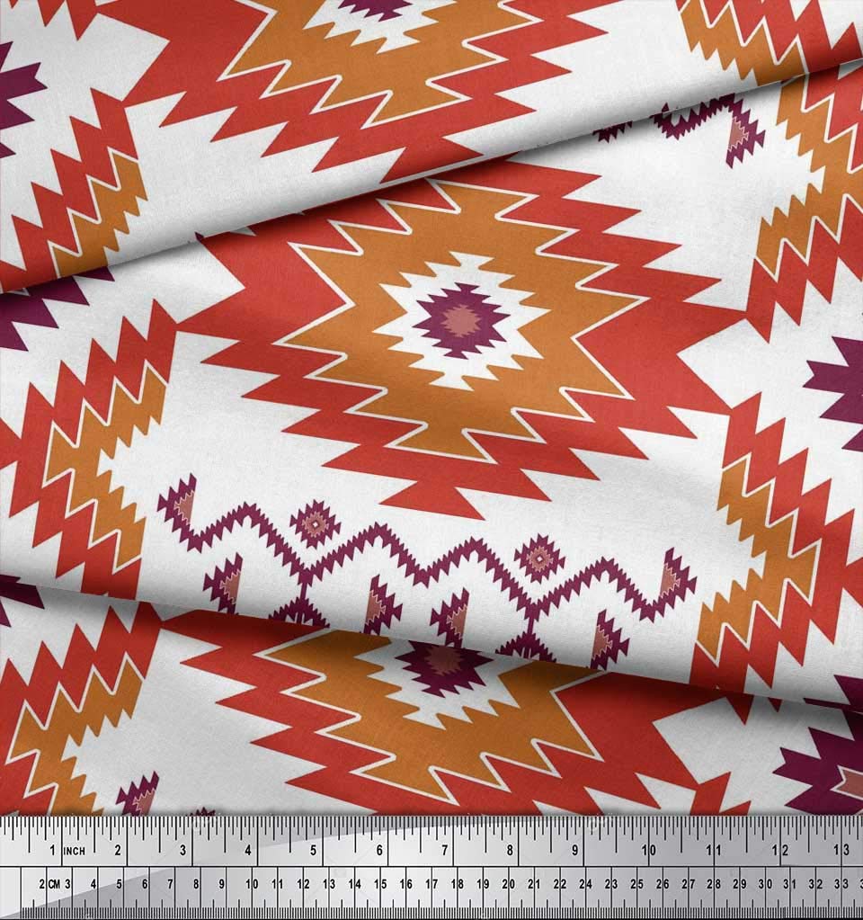 Soimoi Moss Georgette Brown Fabric by The Yard - 42 Inch Wide Aztec Kilim Style Printed Fabric with Tribal Patterns for Dresses, Curtains & Home Decor | Trendy & Stylish DIY Sewing Material