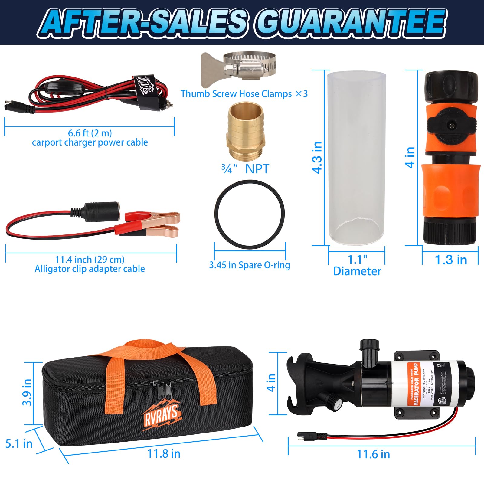 12V RV Macerator Pump - 12GPM Self-Priming Sewage Chopper Pump with Portable Storage Bag | RV Waste Water Management System for Easy Dumping & Camping Sanitation | Perfect for RV Toilets, Black Tanks & Marine Applications