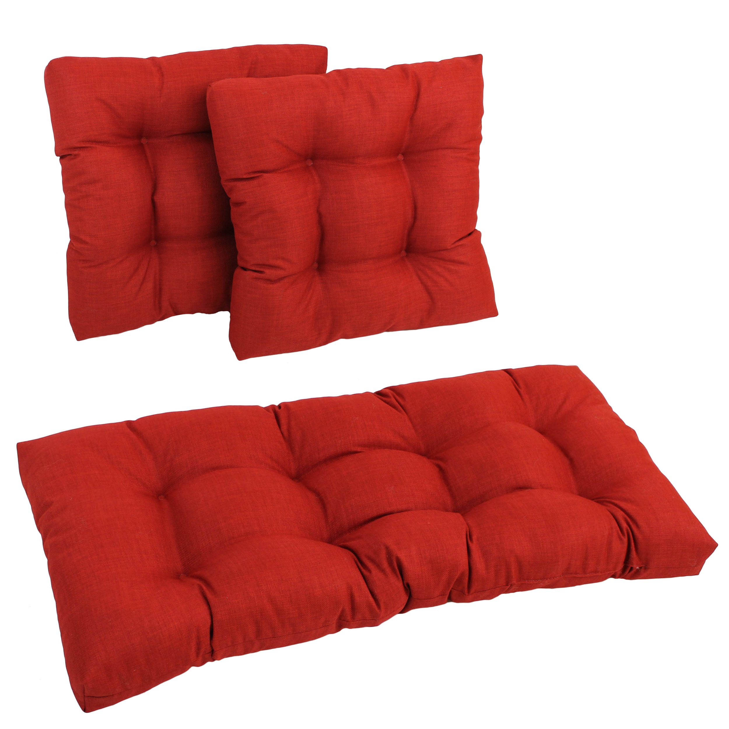 Blazing Needles Indoor/Outdoor Tufted Settee Cushion Set - 3-Piece Paprika Red Sofa Cushions for Patio, Deck & Living Room Furniture