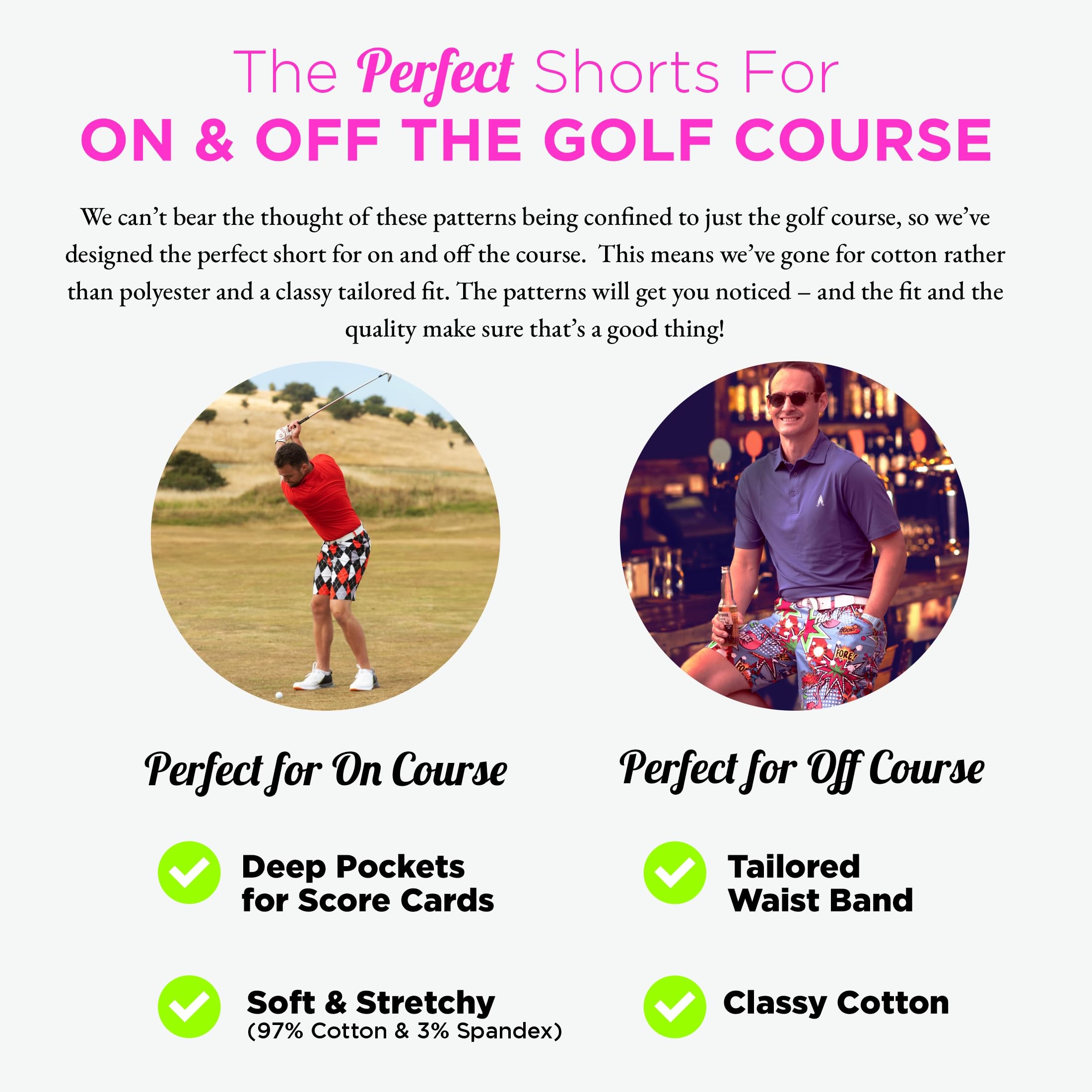 Royal & Awesome Blues on The Green Men's Golf Shorts - Funny Printed Casual Shorts for Golf & Summer | Perfect for Golf Outings, Beach Vacations & Weekend Wear