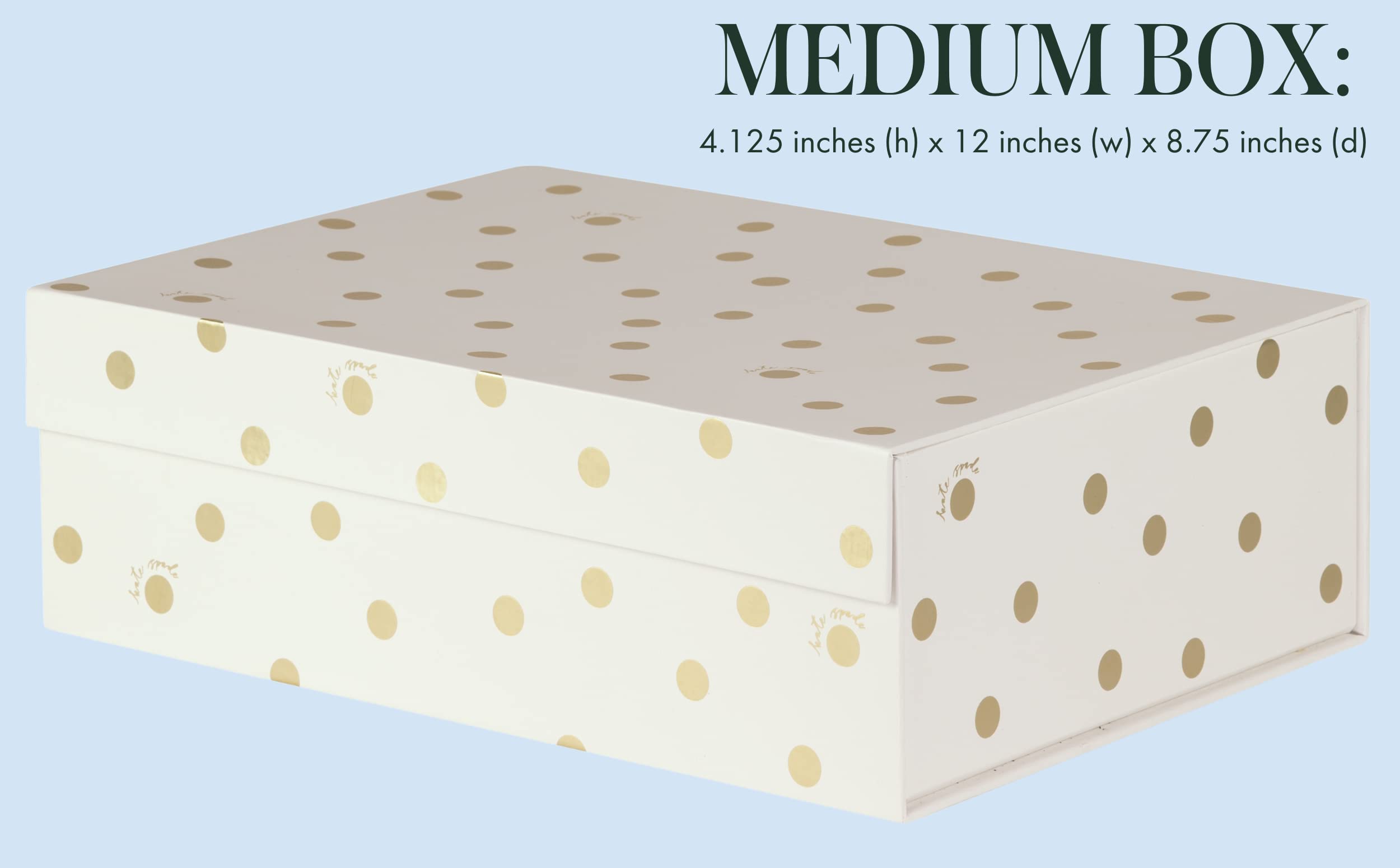 Kate Spade New York 3-Pack Decorative Storage Boxes with Lids - Small Medium Large Pink Nesting Organizer Bins with Magnetic Closure, Gold Dot & Script Design | Perfect for Home Office, Bedroom & Closet Organization