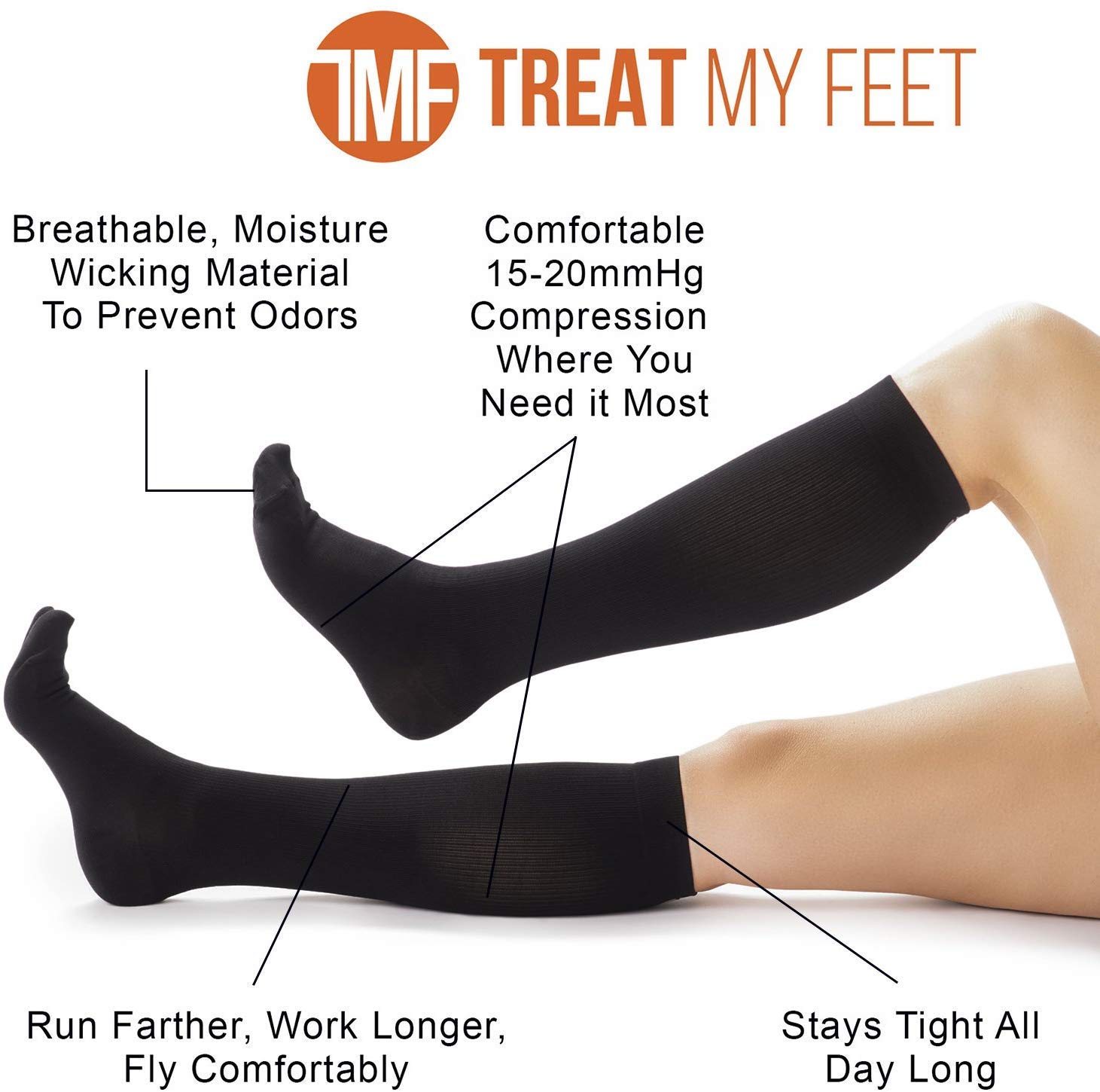 3 Pairs Knee High Compression Socks for Women & Men - Running & Travel