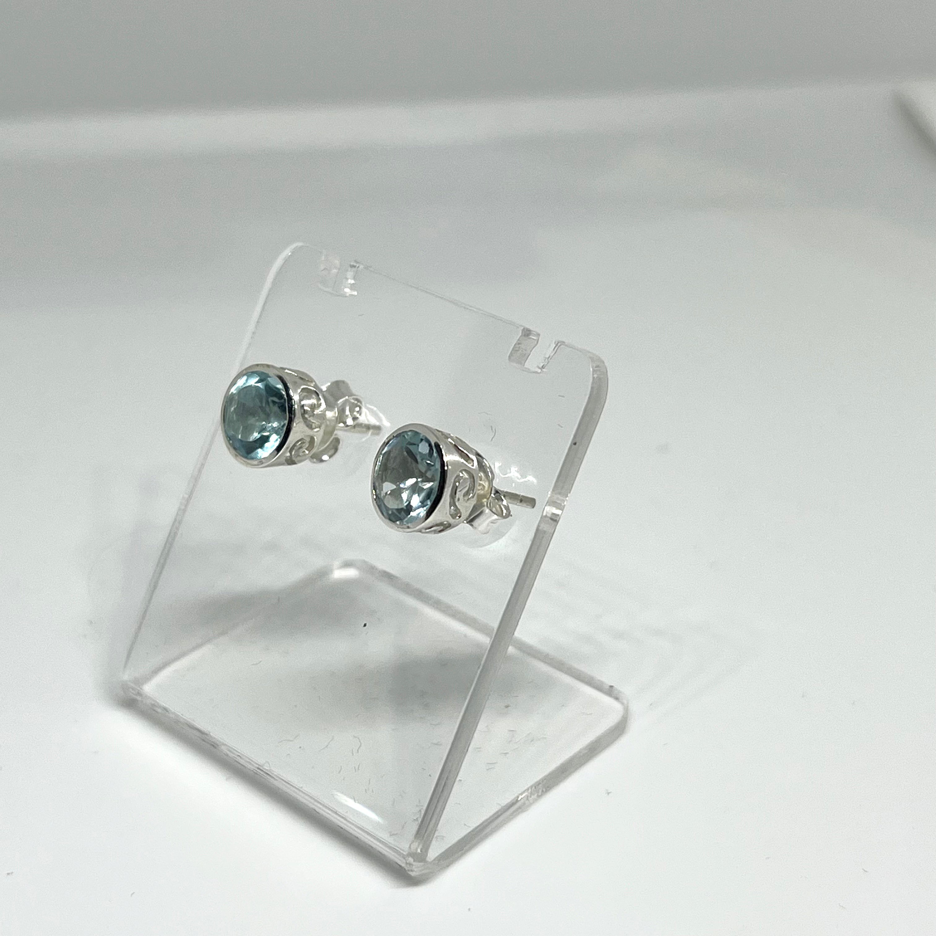 7mm Round Faceted Gemstone Stud Earrings - Decorative Bezel Set for Women, Hypoallergenic Jewelry - Perfect for Daily Wear, Parties & Special Occasions