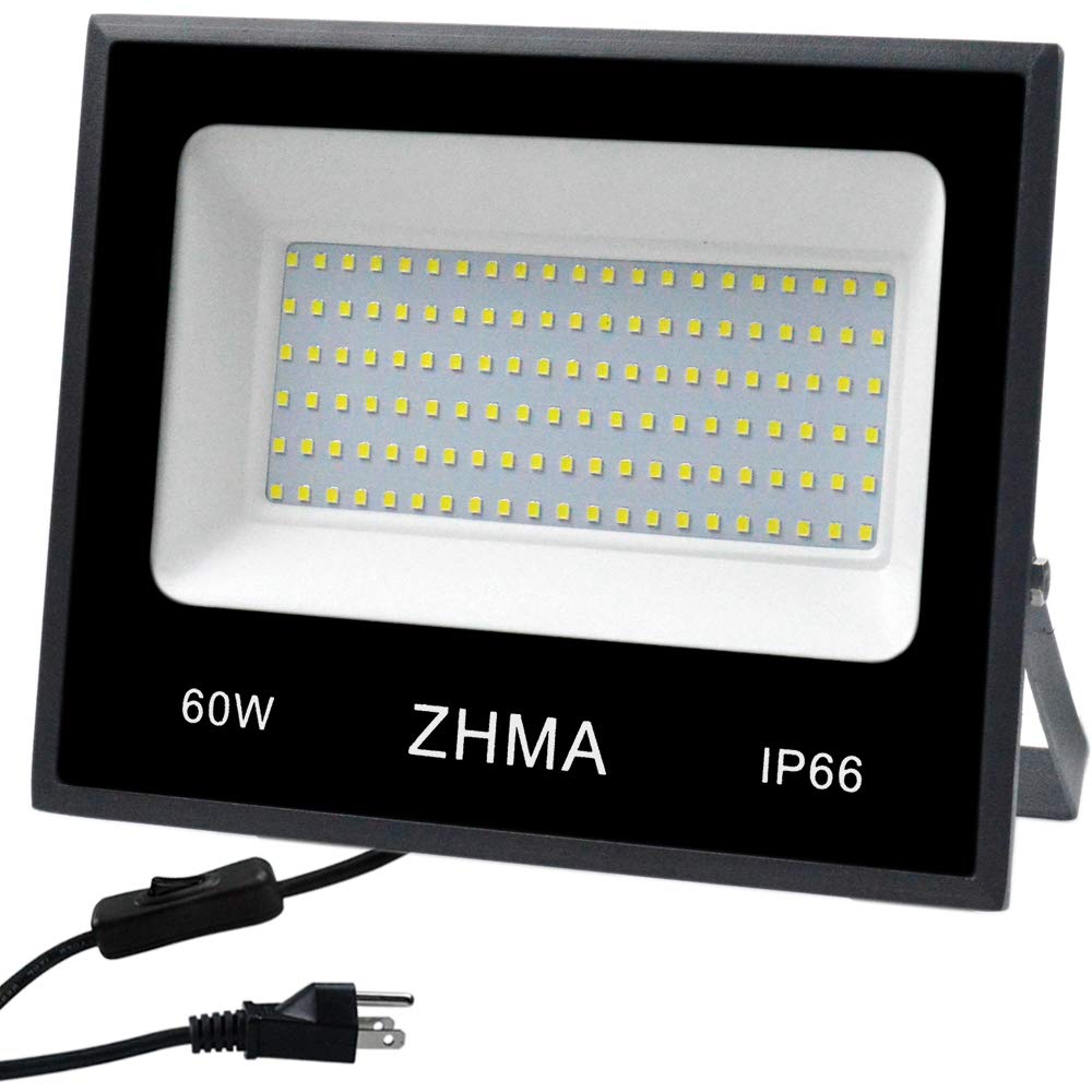 60W LED Flood Light (300W Halogen Equivalent) - Super Bright 5400LM Outdoor Spotlight, IP66 Waterproof, 6500K Daylight White - Perfect for Garage, Garden, Yard, Lawn & Shop Lighting
