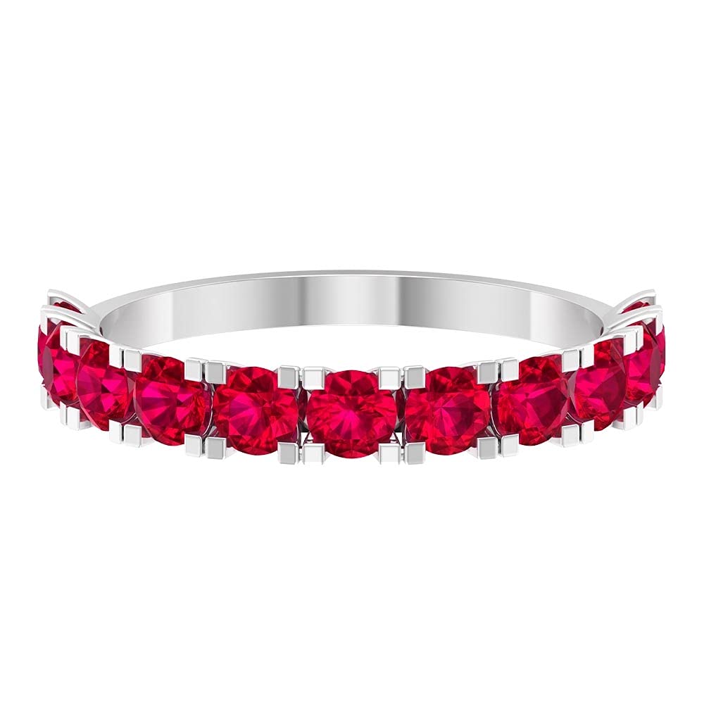 14K Solid Gold Ruby Half Eternity Ring for Women - July Birthstone Band, Minimalist Red Ruby Semi Eternity Wedding Ring | Perfect for Anniversary Gifts, Bridal Jewelry & Special Occasions