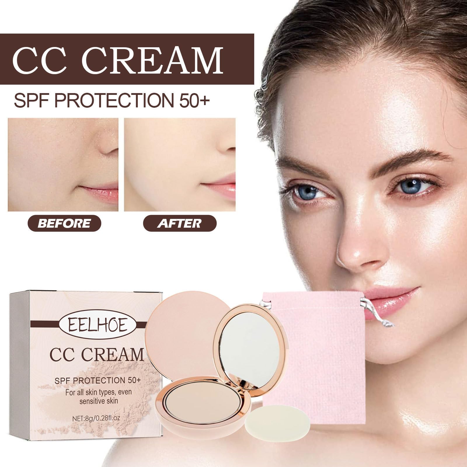 Always Divinia Ilumina CC Creamy Compact SPF 50+ with Pouch - CC Cream Powder Foundation, Makeup Finishing Powder & Concealer in 01 Natural | Perfect for Daily Sun Protection & Flawless Coverage