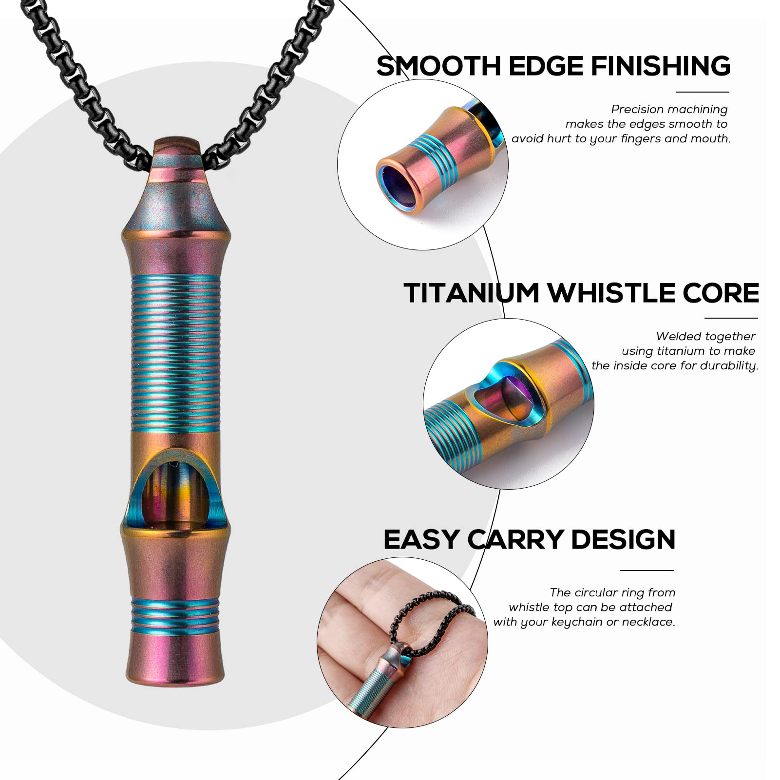 Titanium Emergency Keychain Necklace with Whistle & Carabiner Clip - Multifunctional Survival Tool for Hiking, Camping, and Outdoor Adventures