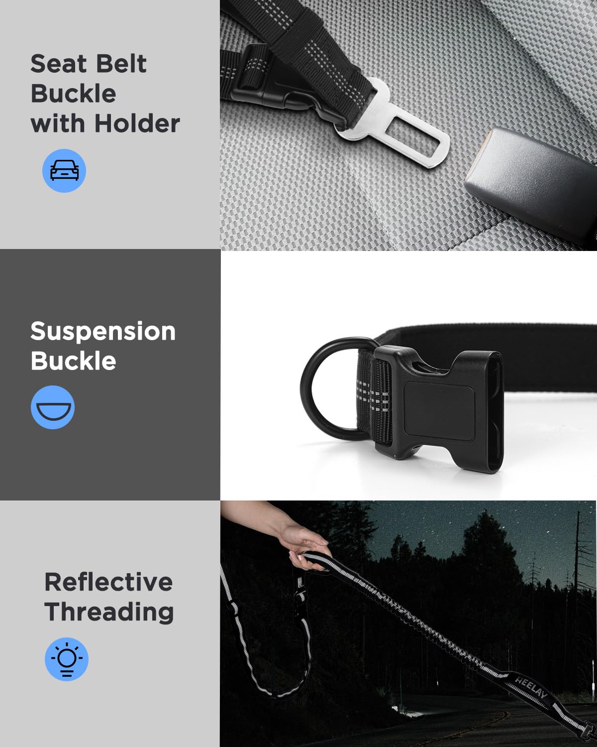 Hands Free Bungee Dog Leash with Dual Padded Handles & Reflective Threading - Adjustable Crossbody Leash for Medium to Large Dogs (30-90 lbs) - Perfect for Jogging, Running, Walking & Safe Car Travel with Seatbelt Attachment