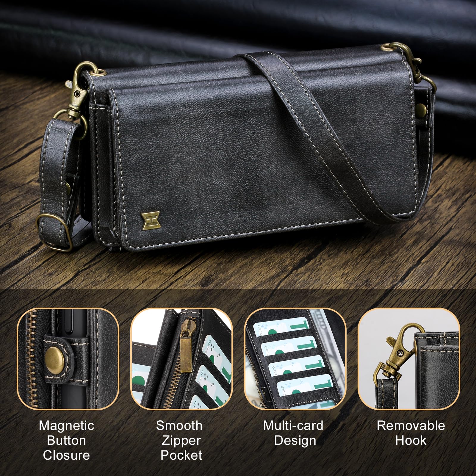 RFID Blocking PU Leather Wallet Case for iPhone 11 - Kickstand Flip Cover with Wrist Strap & Zipper Credit Card Slots - Compatible with Apple iPhone 11 (Black) | Perfect for Travel, Shopping & Everyday Protection
