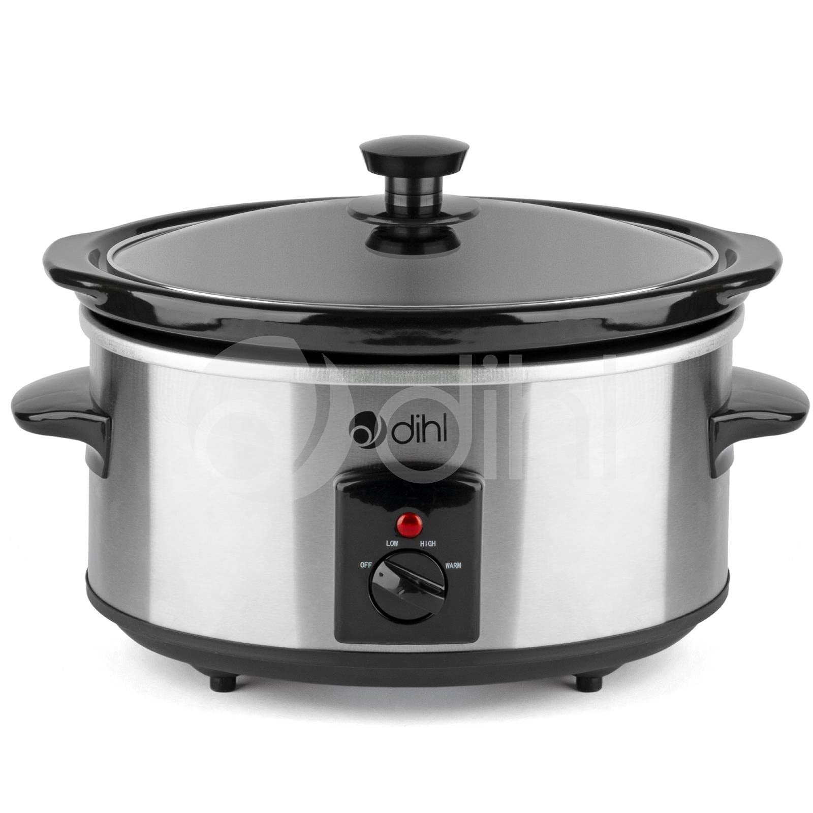 Dihl 3.5L (3.5 Quart) Electric Slow Cooker with Ceramic Pot & Glass Lid - 3 Temperature Settings, Stainless Steel Housing - Perfect for Family Dinners, Meal Prep & Potlucks - Large Capacity Crock Pot for Soups, Stews & Roasts