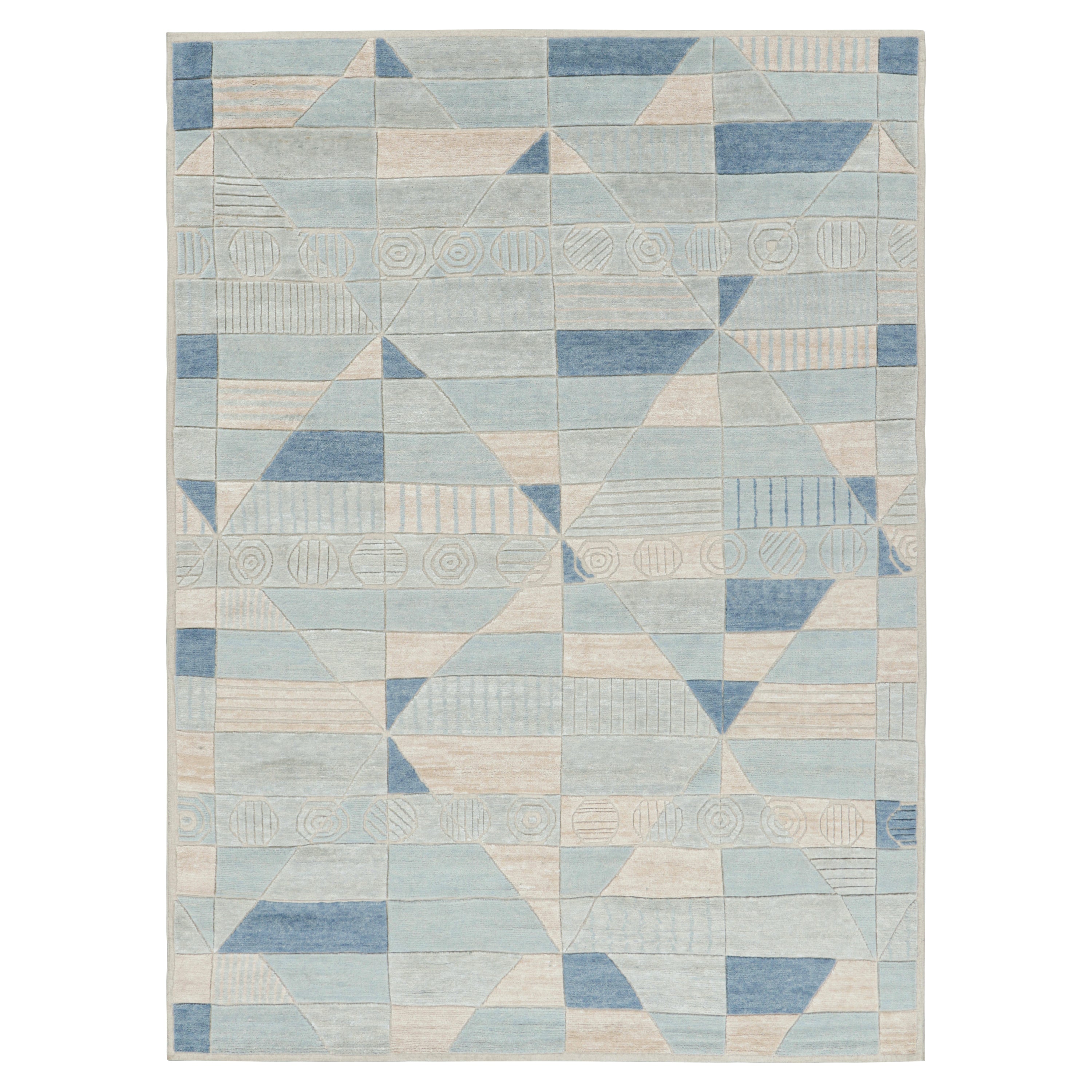 Blue Transitional Swedish Inspired Wool Rug 9'1 x 12'1 - Soft & Durable Area Rug for Living Room, Bedroom, or Office Decor