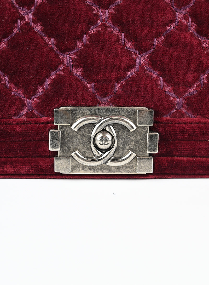 Chanel Burgundy Velvet Boy Bag - Luxury Quilted Shoulder Bag for Women | Perfect for Evening Parties, Weddings & Special Occasions