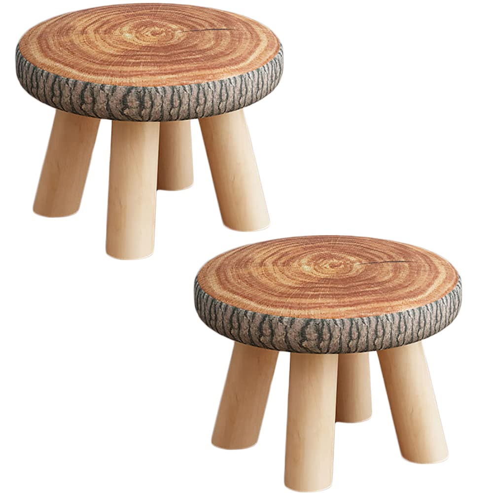 JZSMY 2-Pack Solid Wood Round Step Stool for Kids & Adults - Cute Bear-Shaped Cartoon Stool, 330lb Weight Capacity - Perfect as Children's Sofa Stool, Changing Stool, Coffee Table Stool or Decorative Stump Seat for Bedroom, Nursery & Living Room