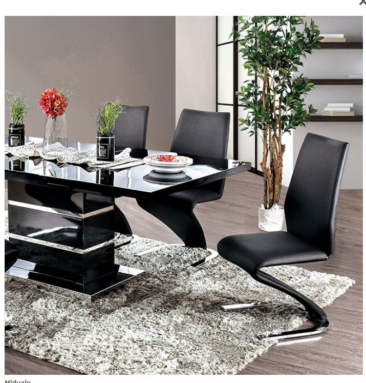 Modern Z-Shaped Chair Base - 2 Pack Black Leatherette Dining Chairs with Chrome Finish | Contemporary Side Chairs for Dining Room, Kitchen, Office or Lounge
