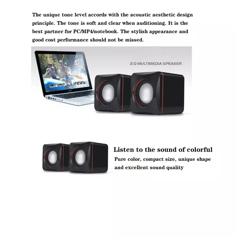 Portable USB Mini Wired Speaker 2.0 - Compact Desktop/Laptop Computer Speaker with Clear Sound, Perfect for Home Office, Gaming & Outdoor Use - Ideal Gift for Music Lovers (Model D02L)