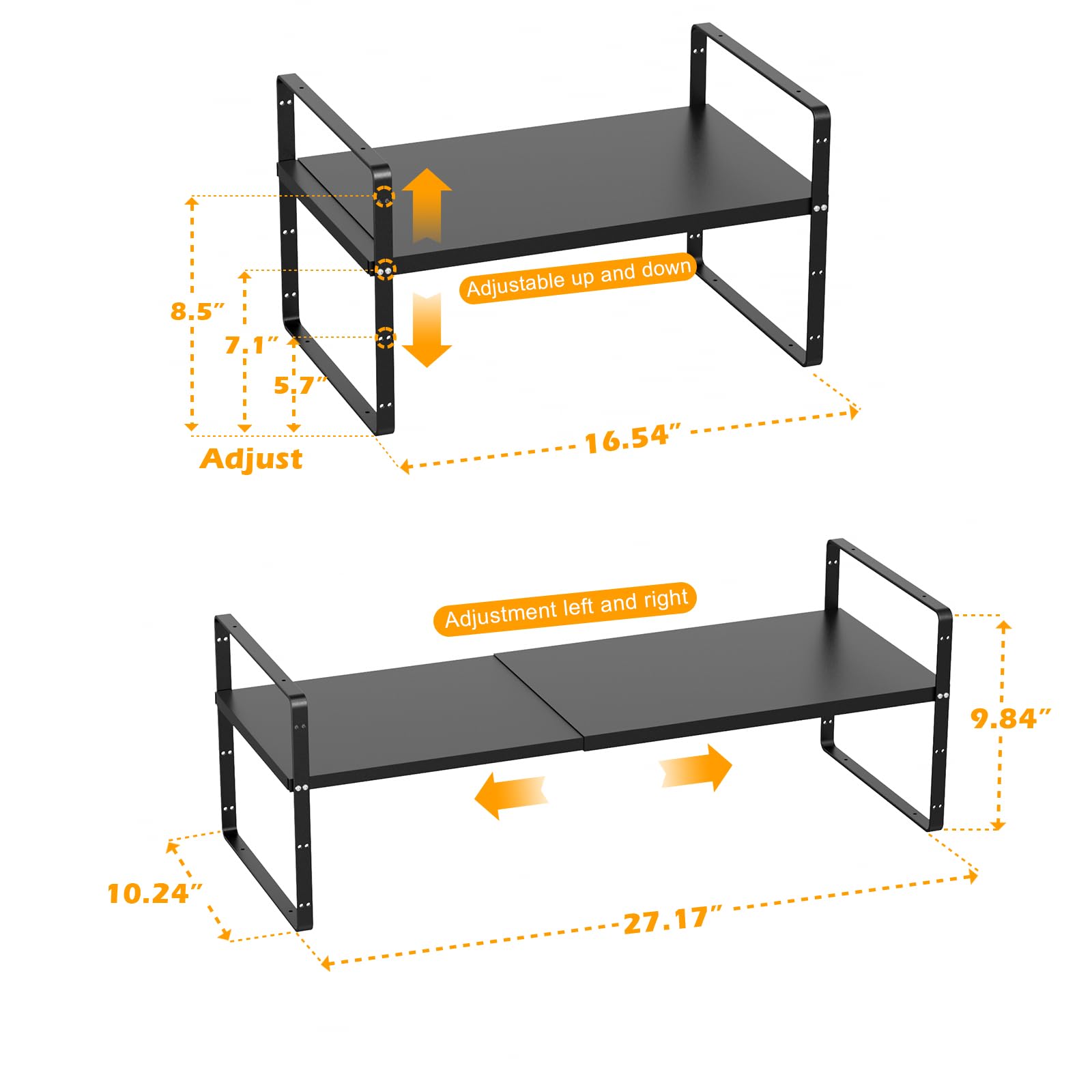 Expandable Counter Organizer Shelf - Stackable Cabinet Storage Rack for Kitchen, Bathroom & Pantry - Black 2-Pack - Perfect for Spice Organization, Small Appliance Storage & Countertop Space Saving
