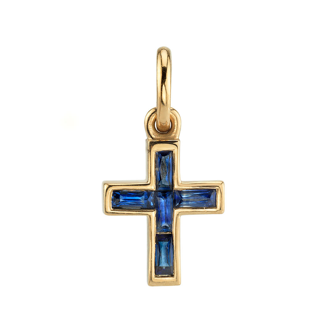 Single Stone Sapphire Mini French Cut Carmela Cross Pendant Necklace - Elegant Jewelry for Women, Perfect for Gifts, Weddings & Special Occasions