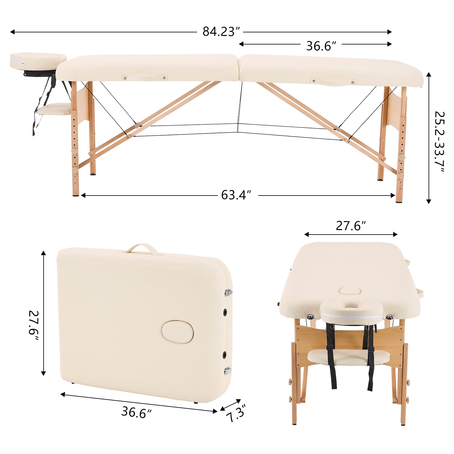 YOUNIKE Portable Folding Massage Table 70cm Wide - Adjustable Professional Facial Spa Salon Bed for Eyelash Extensions, Beauty Therapy & Tattoo - Lightweight Beige for Home & Salon Use
