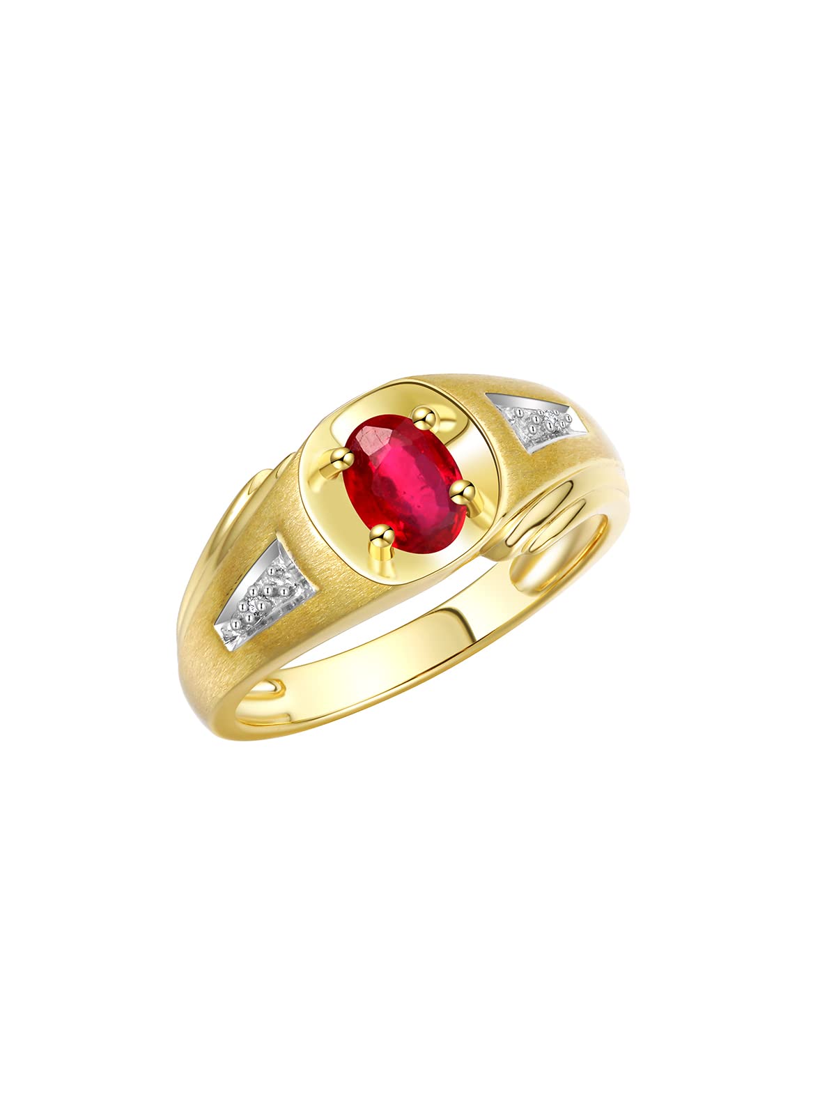 Rylos Men's Classic Designer 8X6MM Oval Gemstone & Diamond Ring - Yellow Gold Plated Silver Birthstone Ring for Men (Sizes 8-13) | Perfect for Weddings, Anniversaries & Gifts