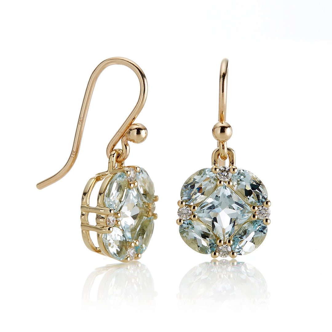 Aquamarine and Diamond Quadrille Drop Earrings – Elegant Dangling Jewelry for Weddings, Parties & Special Occasions