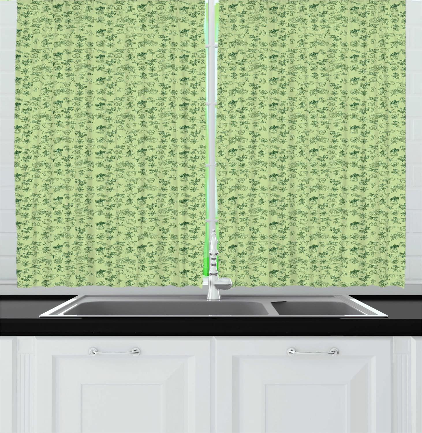 Ambesonne Mint Green Kitchen Curtains Set of 2 - 55