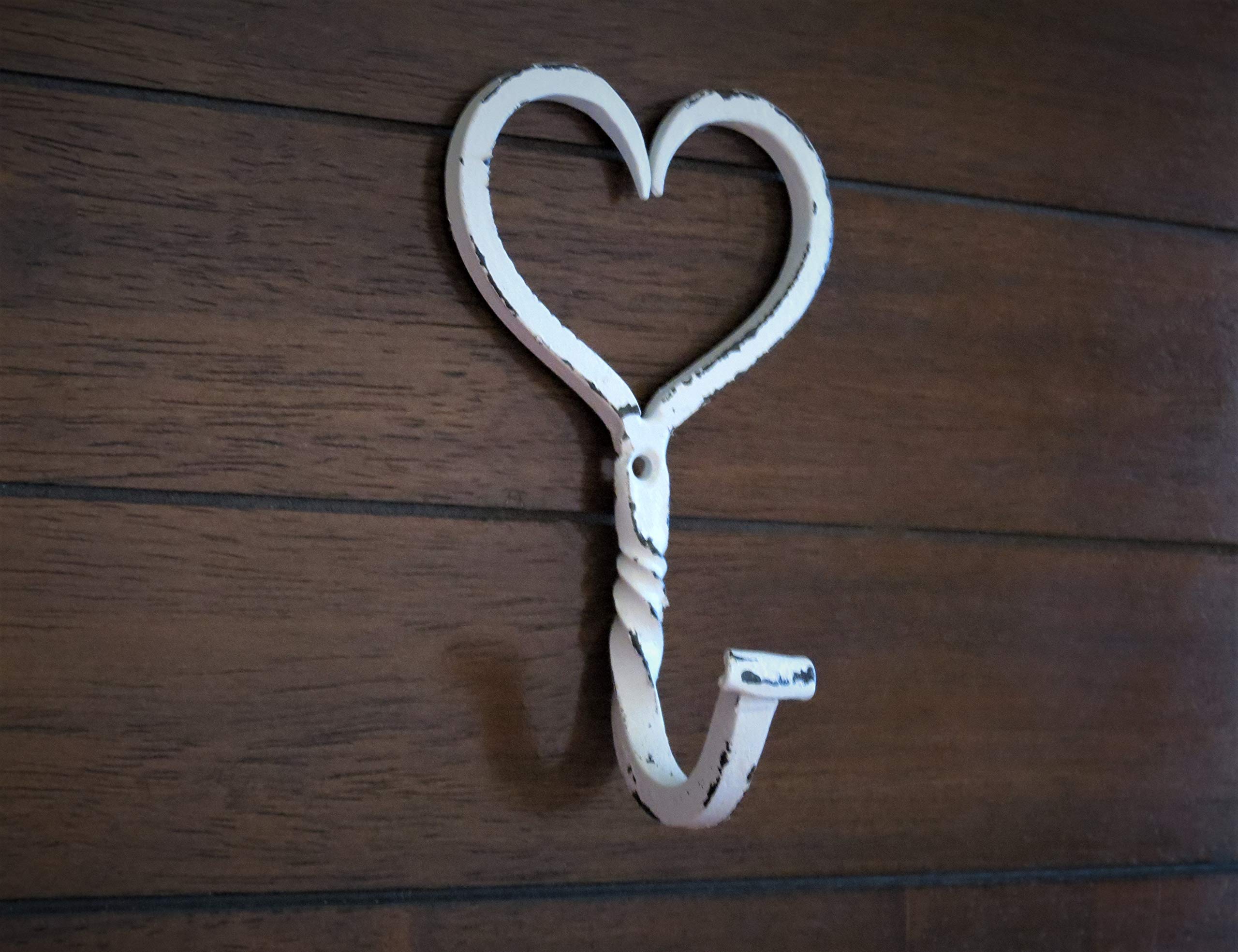 Hand-Painted Heart Shaped Wall Hook - Custom Color Antique White or Choose Your Own - Bathroom Towel Hook, Coat Hanger, Jewelry Organizer for Necklaces & Headbands - Romantic Home Decor for Bedroom, Bathroom & Entryway
