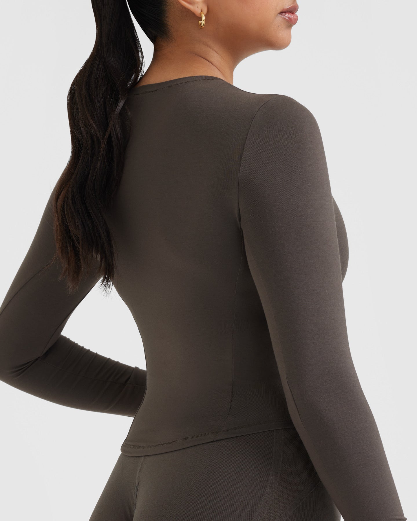 Mellow™ Soft Mid Long Sleeve T-Shirt for Women - Comfortable Stretch Cotton Blend Top in Deep Taupe | Casual Wear, Layering & Everyday Outfits