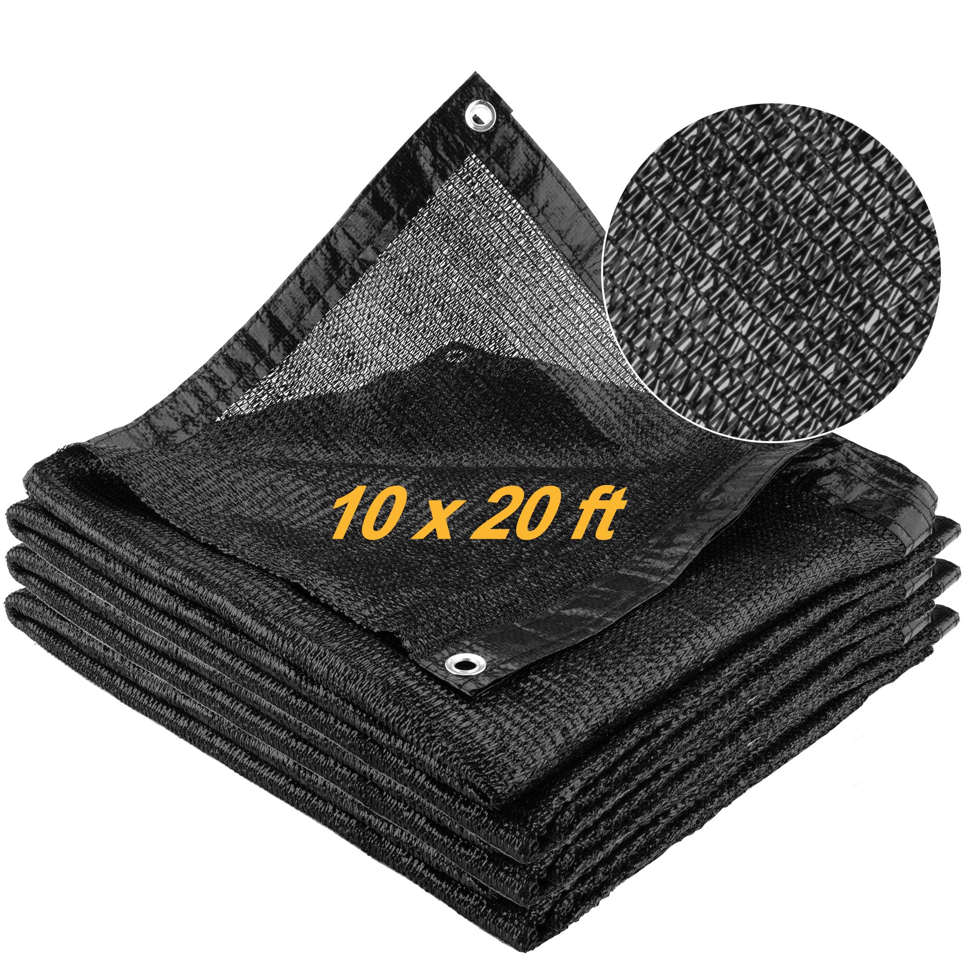 SPORTYOUTH 70% Shade Cloth - 10x20 ft Black UV Resistant Sunblock Mesh Tarp with Grommets | Heavy Duty HDPE Sun Shade Net for Garden, Greenhouse, Pergola, Patio, RV, Chicken Coop & Outdoor Canopy Protection
