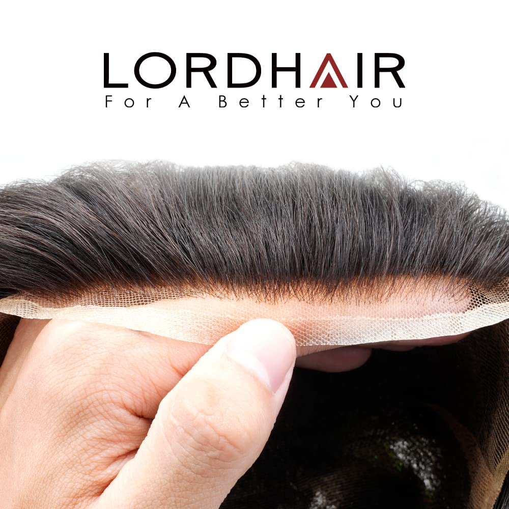 Lordhair Men's Hair System - Natural Human Hair Toupee with Lace Front & Skin Perimeter Base - Multiple Sizes Available - Perfect for Daily Wear, Special Occasions & Hair Loss Solutions
