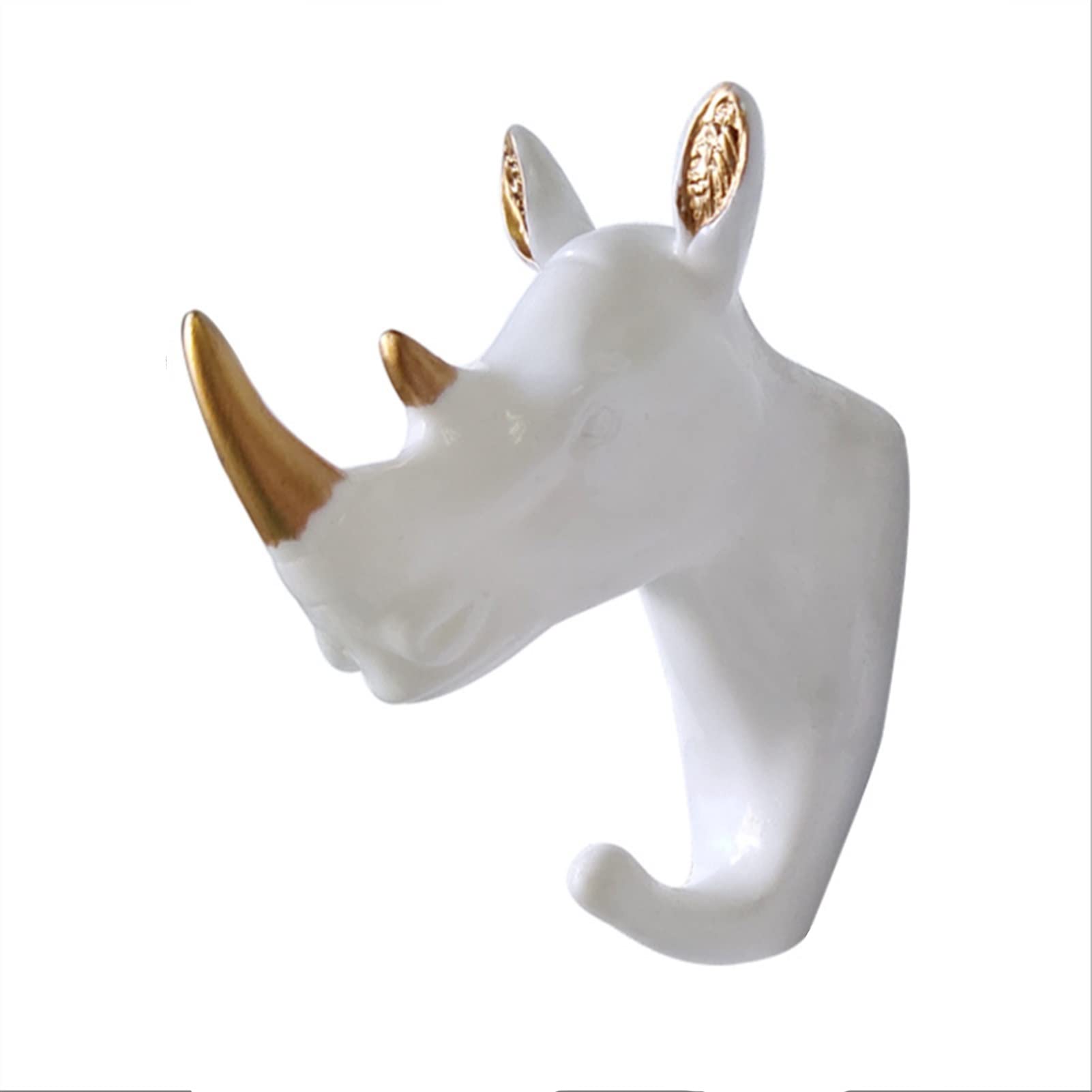Creative Retro Animal Head Wall Decor - Antler Hanger No Punch Wall Hook - Boho Home Decor for Living Room, Bedroom, Office - Platinum Rhino Design - Unique Gift Idea for Housewarming & Holidays