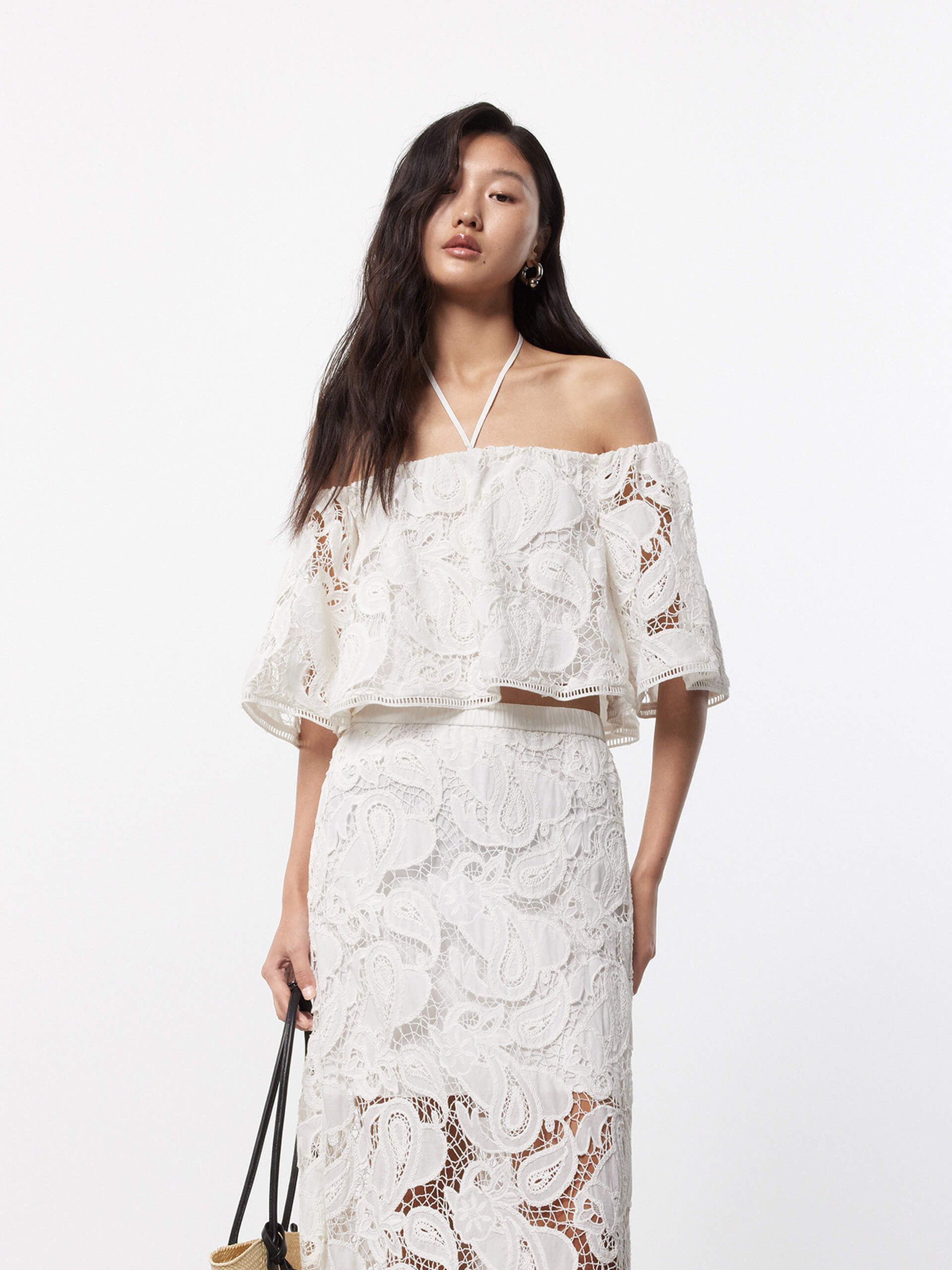 Elegant Off Shoulder Lace Blouse for Women - Romantic Floral Embroidered Top for Date Night & Summer Outfits