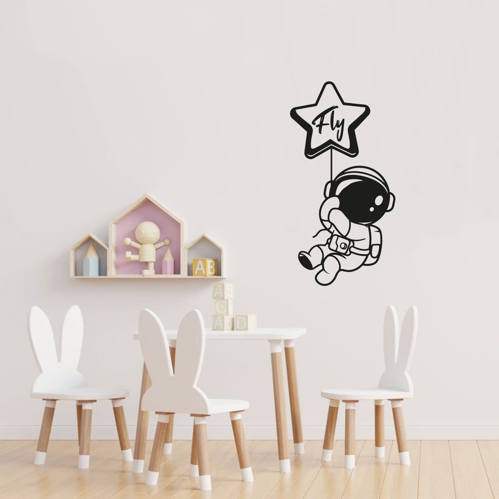 Fly - Cute Astronaut Floating Star Shape Balloon Vinyl Wall Sticker | Space-Themed Wall Decal for Kids Room, Nursery & Living Room Decor | 20x8 Inch Removable Wall Art for Boys & Girls Bedroom | Perfect for Birthday Parties & Space Lovers