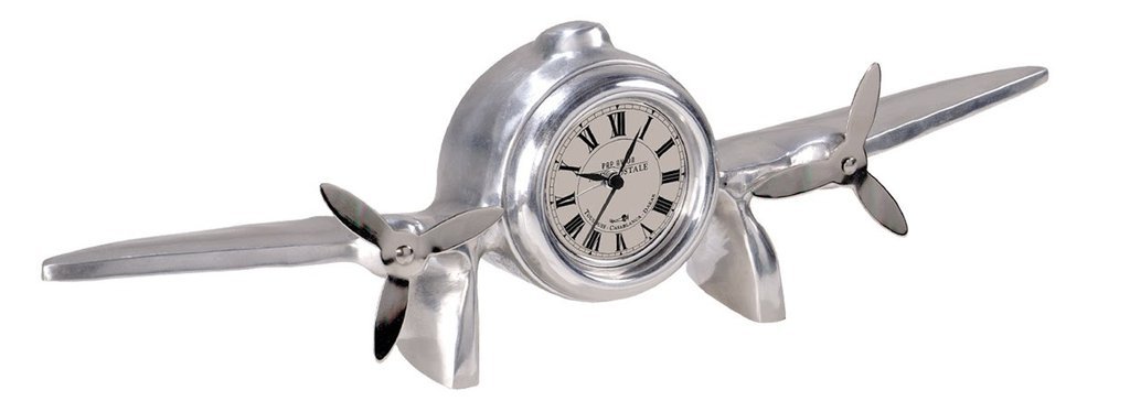 Vintage Art Deco Airplane Aluminum Flight Clock - Retro Aviation Desk Clock for Office, Home Decor & Pilot Gifts