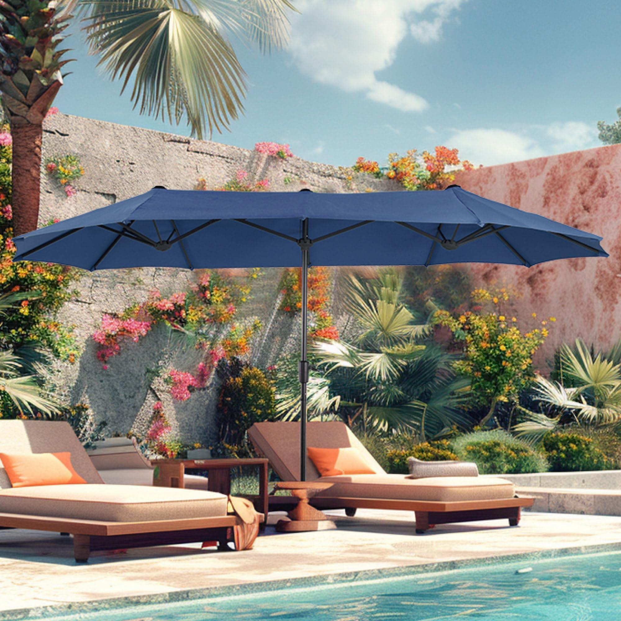 PHI VILLA 13 ft Outdoor Patio Umbrella - Large Rectangular Double-Sided Market Umbrella with Crank Handle for Deck, Pool, Garden, and Backyard - Perfect for Shade at Outdoor Dining, Lounging, and Entertaining