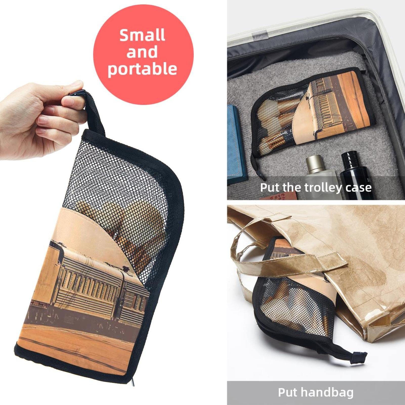 12-Piece Makeup Brush Organizer Bag with Portable Holder Case - Perfect for Travel, Home & Professional Makeup Artists | Traditional Steam Train Design