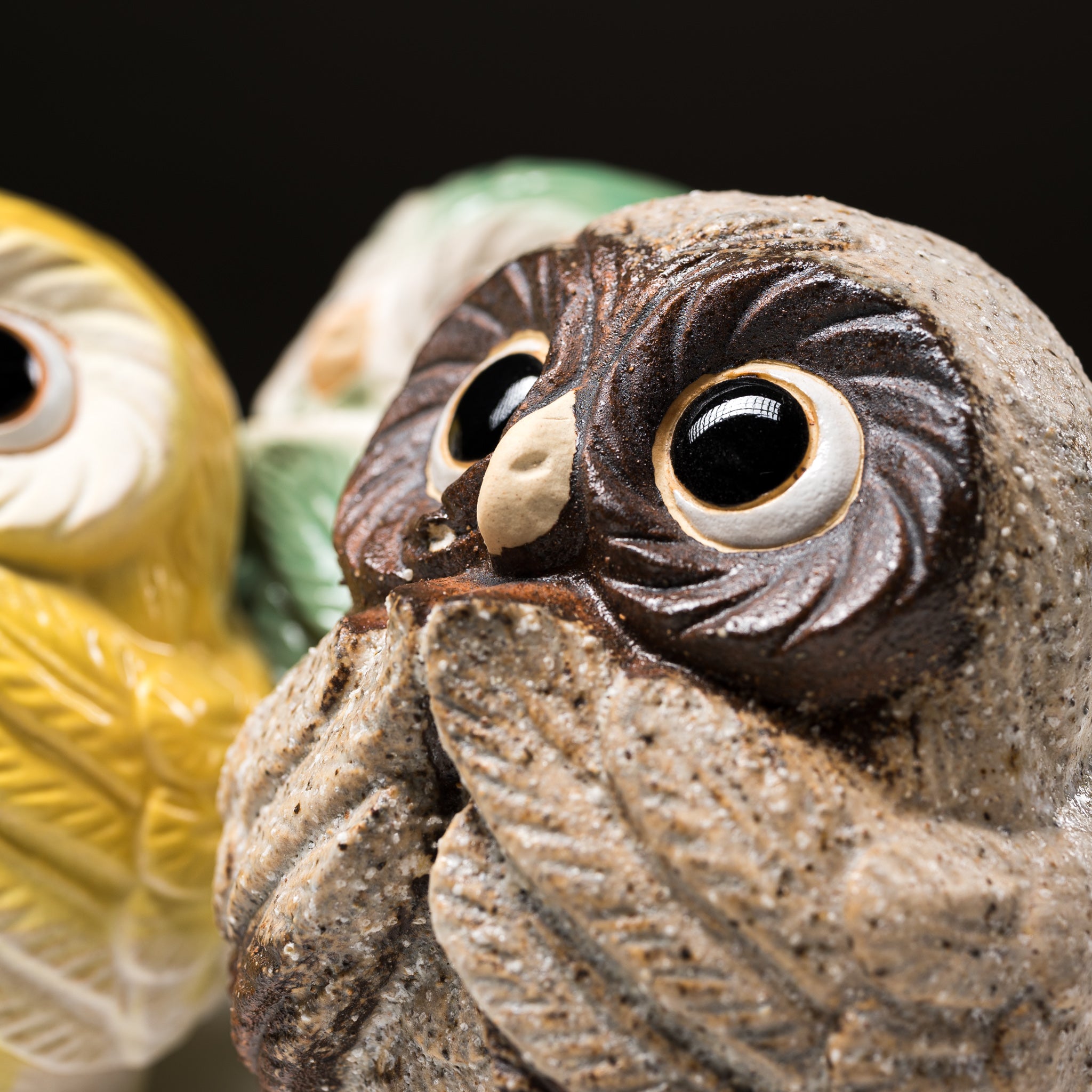Authentic Japanese Shigaraki Ware Lucky Owl Ornament - 12cm Handcrafted Ceramic Melon Design for Home Decor & Good Fortune Gift