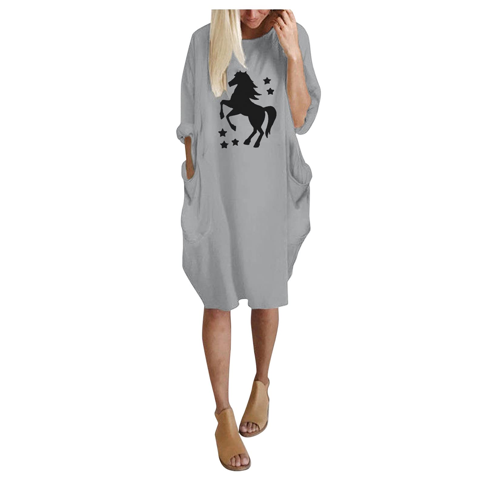 Women's Fashion Mini Dress - Oversized Baggy Long Sleeve Pullover with Pocket & Striped Print | Casual Maxi Dress for Streetwear, Date Night & Summer Outfits