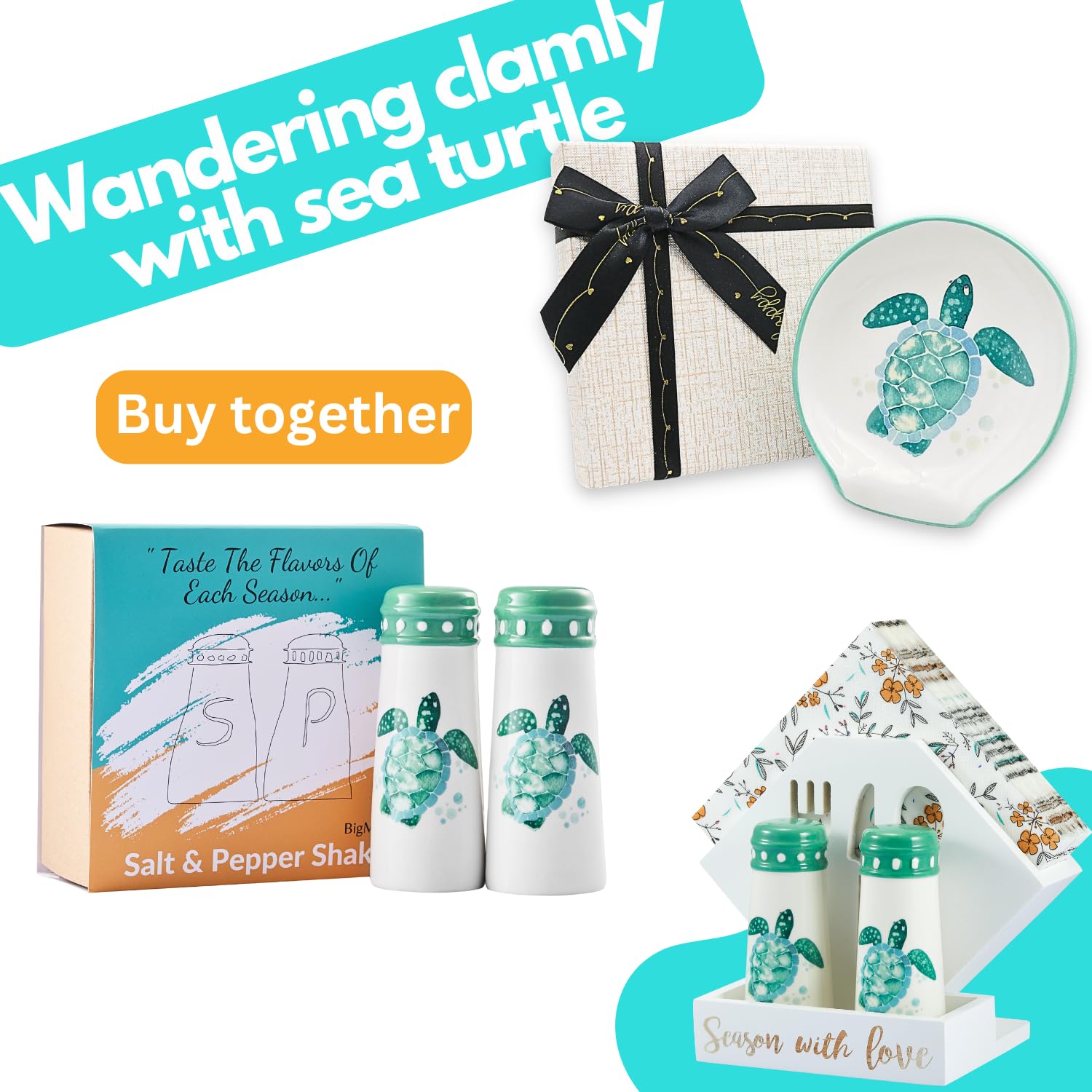 Turtle Spoon Rest - Coastal Ocean Nautical Decor, Teal Kitchen Accessories, Turquoise Hawaiian Beach Themed Countertop Decor | Perfect for Stove Top, Kitchen Counter & Cute Sea Turtle Christmas Gifts | Ideal for Beach House, Coastal Kitchen & Tropical Home Decor