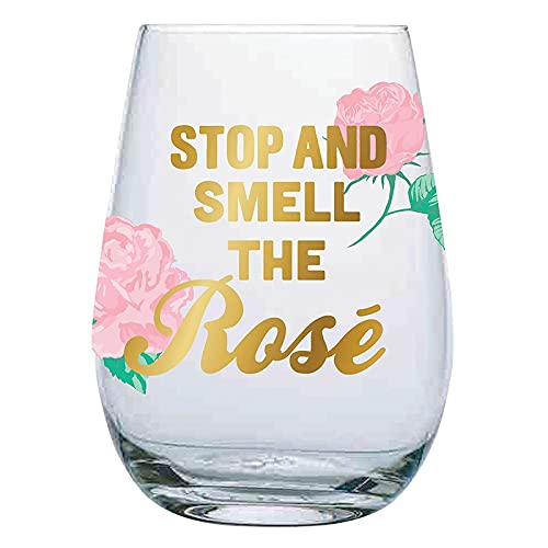 Slant Collections Stemless Wine Glass Set - 20 oz Large Rose Design for Red & White Wine - Perfect for Dinner Parties, Weddings, and Romantic Date Nights