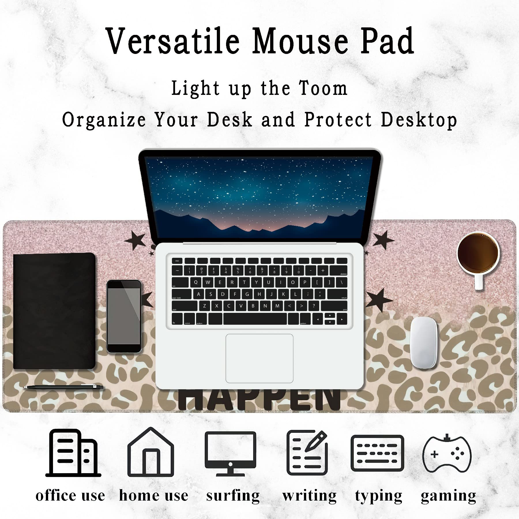 Elightvap Large Gaming Mouse Pad - Non-Slip Rubber Base with Stitched Edges, 35.5