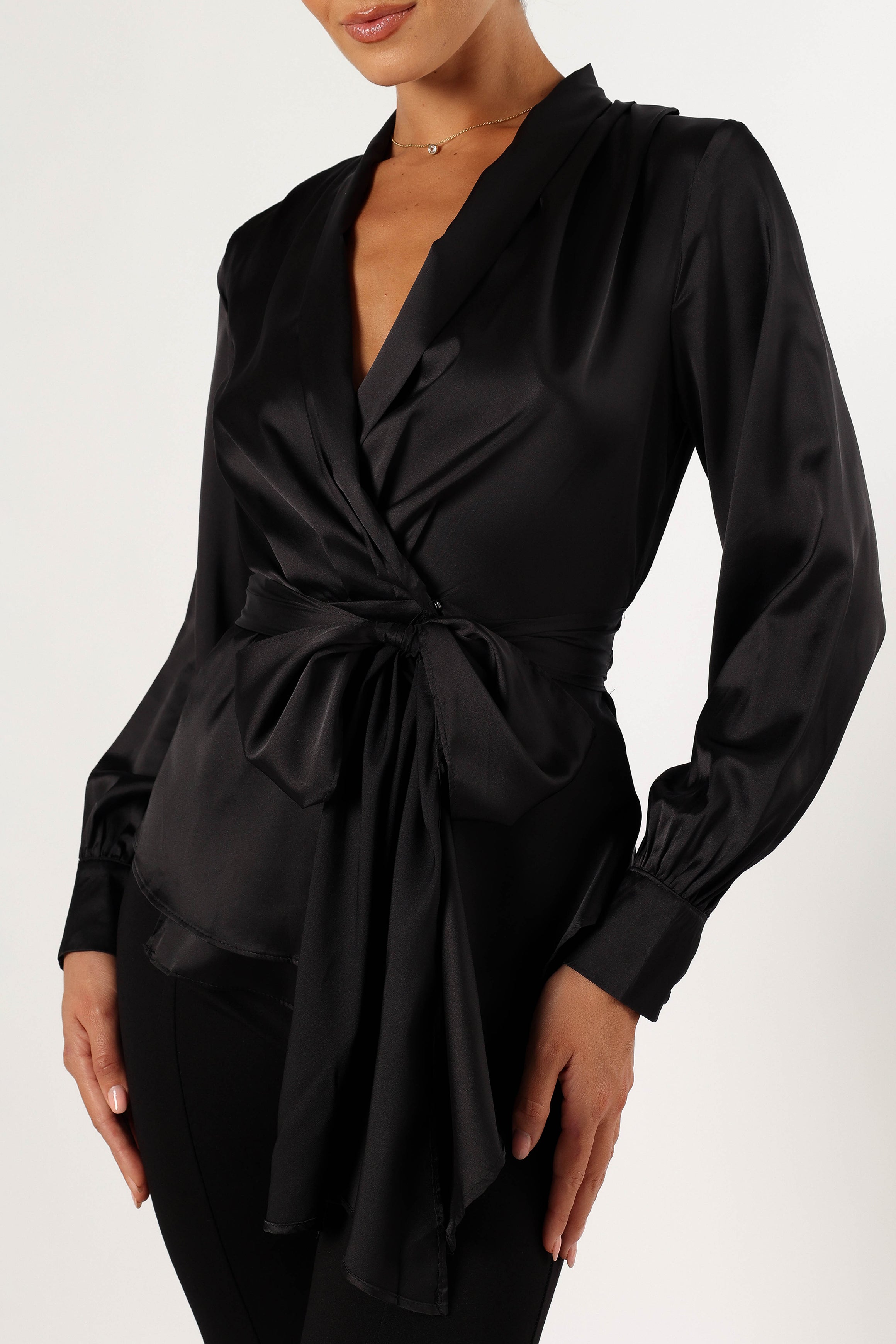 Aydin Wrap Top for Women - Stylish Black Wrap Blouse for Casual & Office Wear | Perfect for Layering & Everyday Outfits