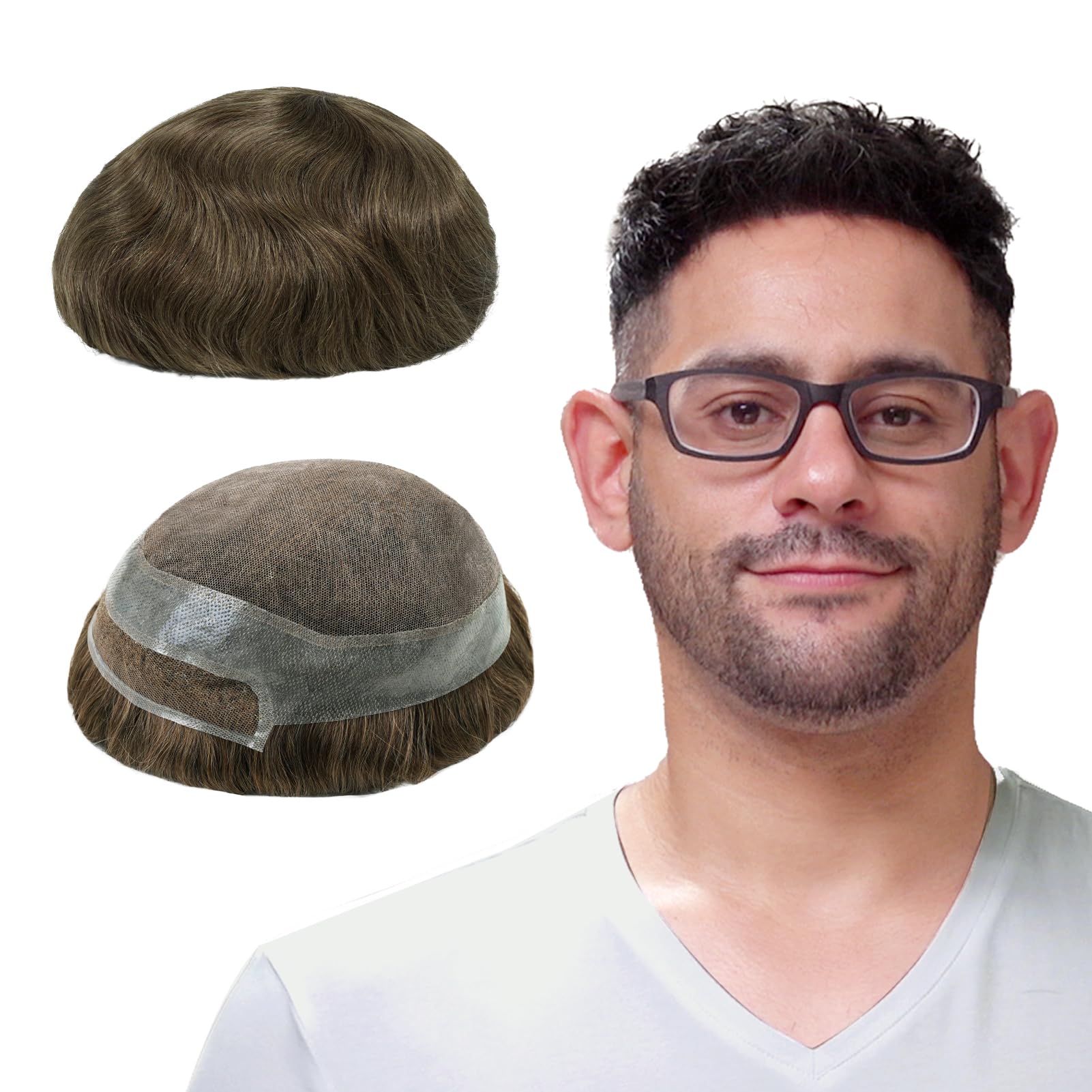 Lordhair Men's Human Hair Toupee - Natural Hairline French Lace Front Hair System with Skin Perimeter | Undetectable Hair Replacement for Thinning Hair & Baldness | Perfect for Daily Wear, Special Occasions & Professional Settings