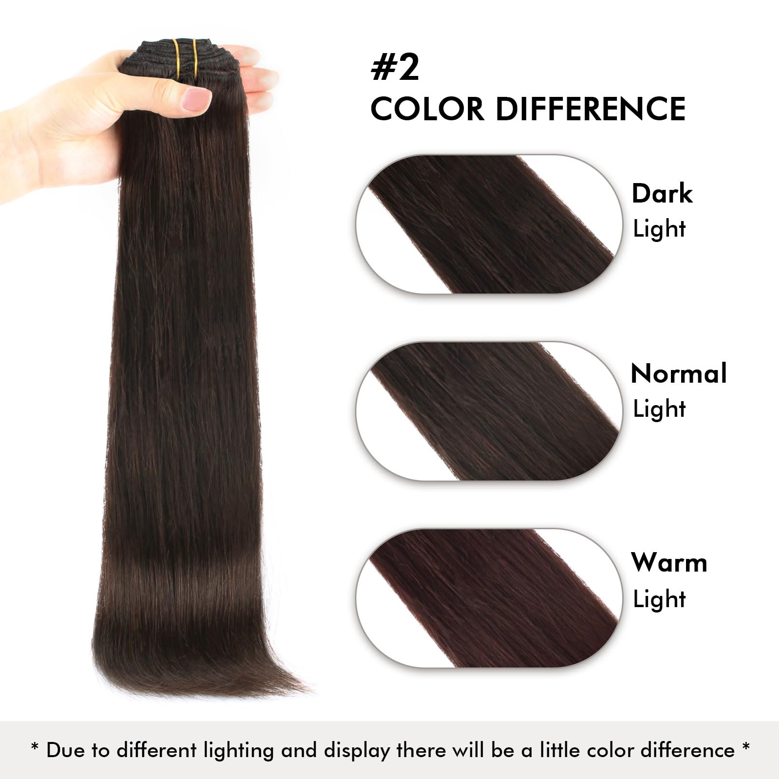 160g 20 Inch Clip-in Human Hair Extensions - 10pcs Dark Brown Virgin Hair with 21 Clips for Women | Perfect for Volume, Length & Styling for Parties, Weddings & Daily Wear