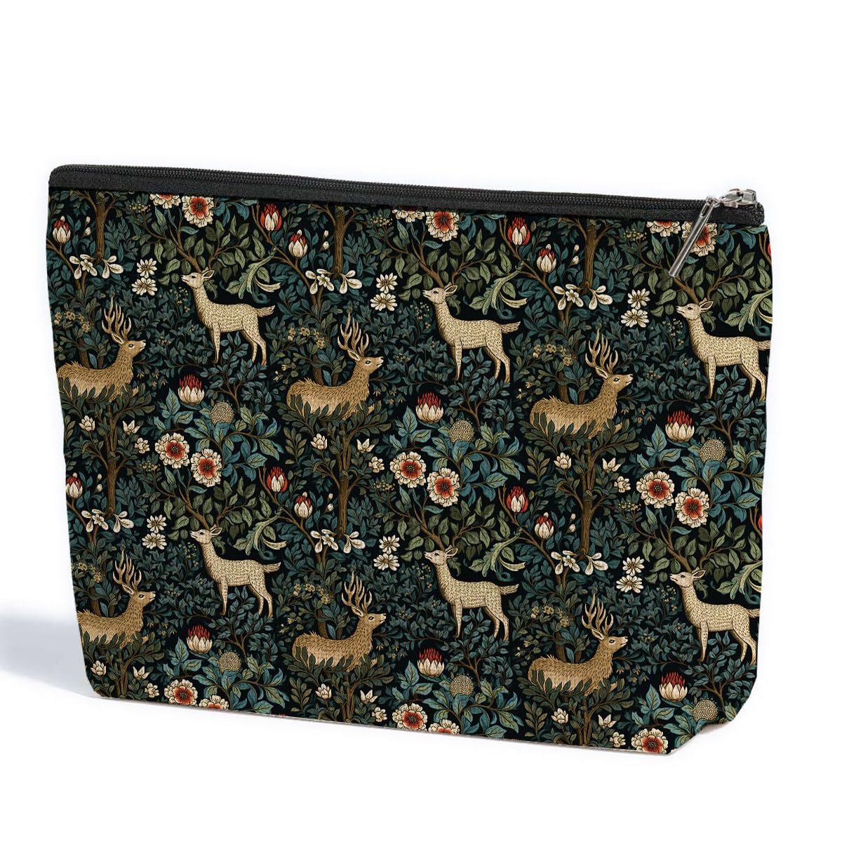 Forest Deer Floral Makeup Bag - Waterproof Cosmetic & Toiletry Pouch for Women - Perfect Gift for Christmas, Birthday, Thanksgiving, Graduation - Ideal for Sister, Daughter, Teacher, Coworker & Boss Lady - Great for Travel, Gym & Daily Organizer