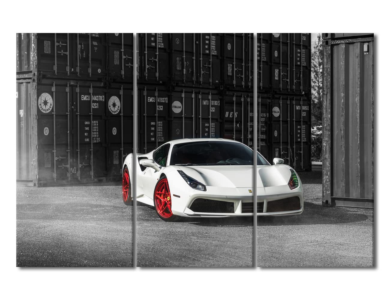 TUMOVO 3-Panel Modern Sports Car Wall Art Decor - Framed Canvas Prints for Bedroom, Living Room, Dorm - Ready to Hang 60