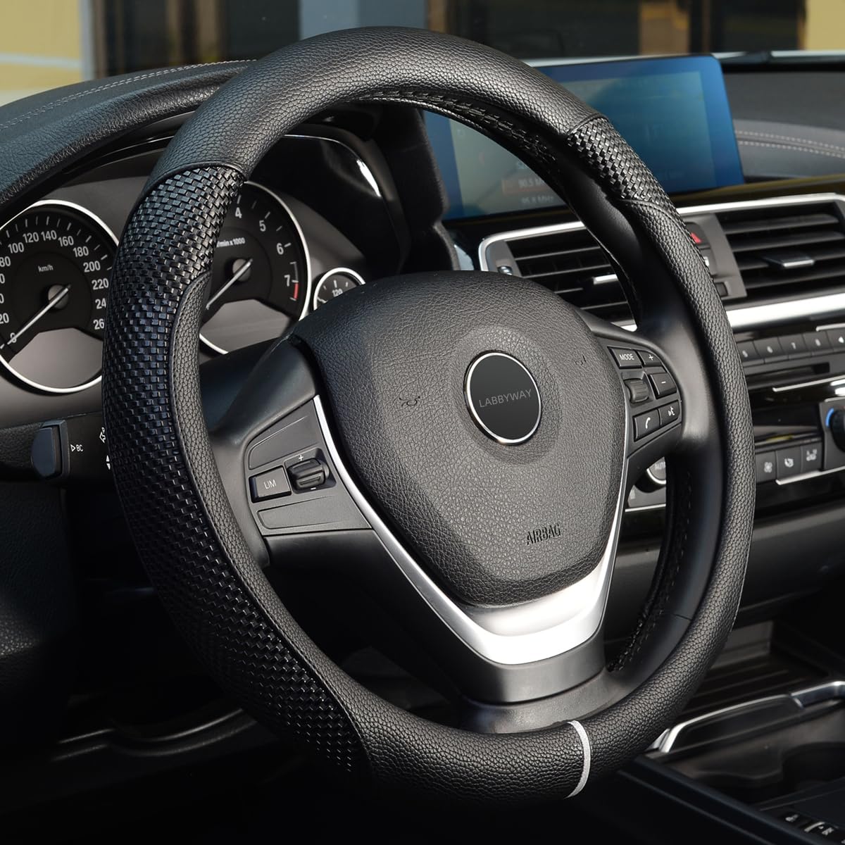 LABBYWAY Universal 15 Inch Microfiber Leather Steering Wheel Cover - Anti-Slip, Black | Perfect for Cars, Trucks & SUVs | Comfort Grip & Driving Safety