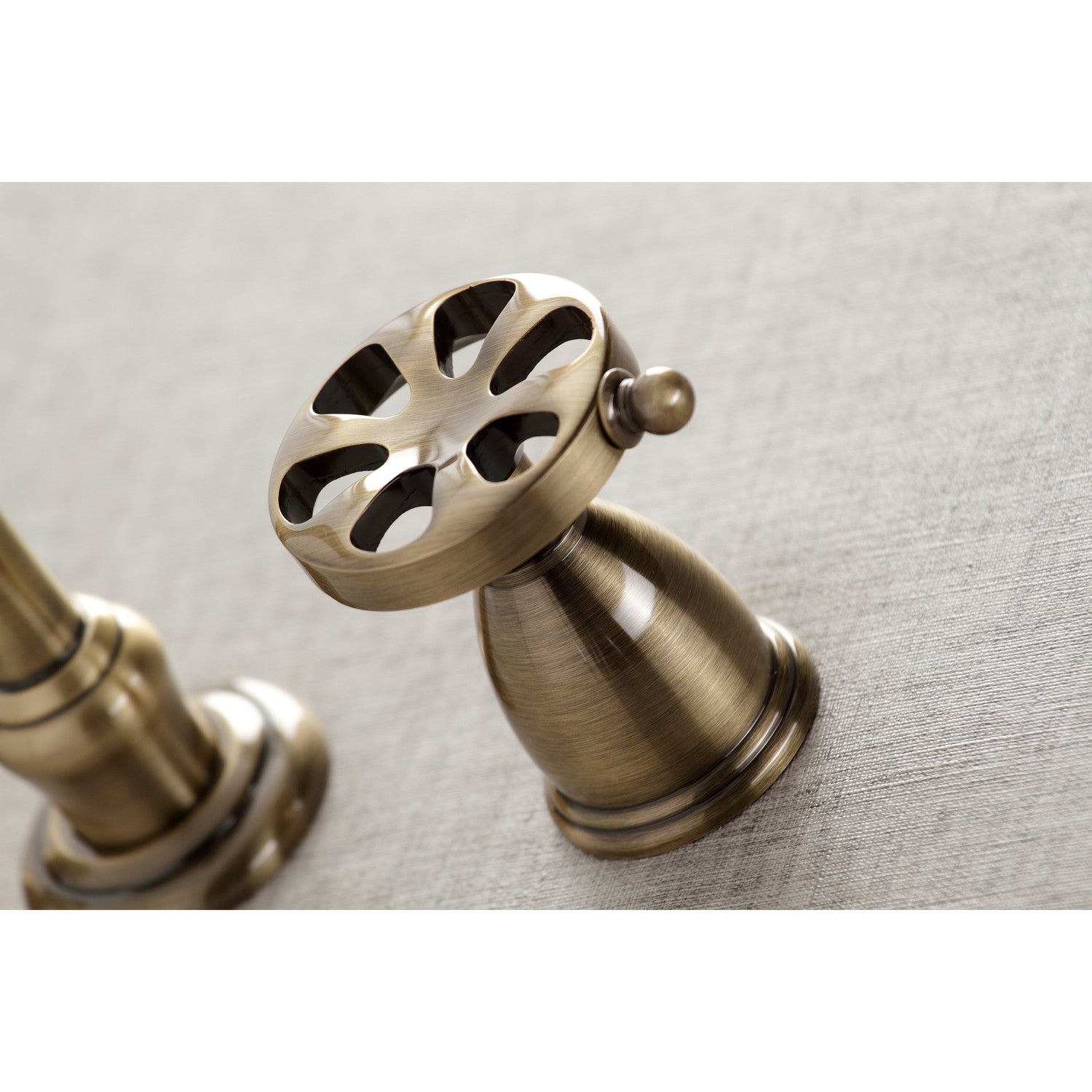 Belknap KS3123RX Double Handle 3 Hole Wall Mount Bathroom Faucet in Antique Brass - Perfect for Vintage Style Bathrooms and Powder Rooms