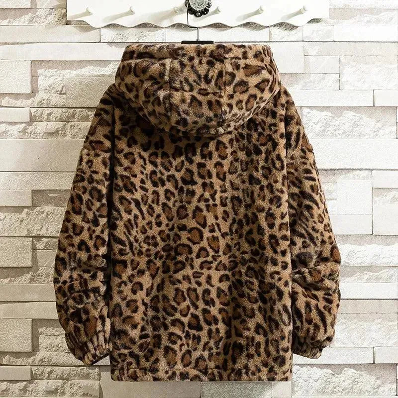 Men's Casual Printed Fleece Hooded Jacket - Warm Winter Pullover for Outdoor Activities & Streetwear Fashion